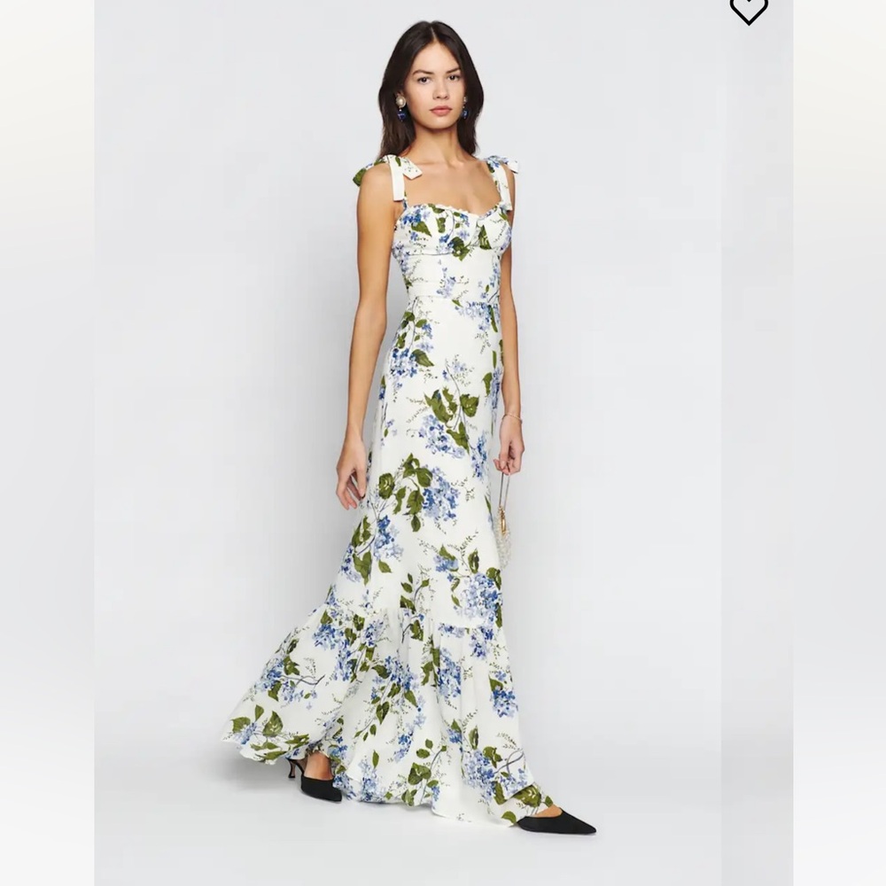 Reformation Jasen Floral White and Blue Maxi Dress